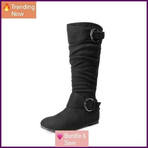 Women's Wide Calf Knee High Boots, Fur-Lined, Hidden Wedge, Inside Pocket - Picture 2 of 8